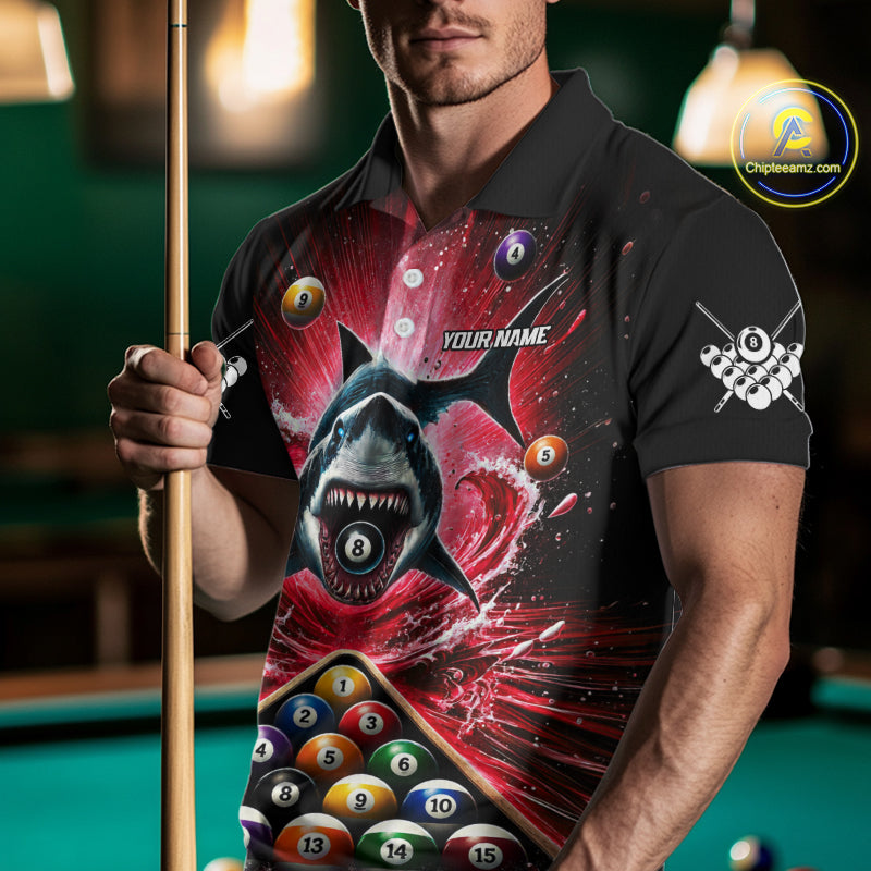 Personalized Red 8 Ball Pool And Shark Billiard Shirts For Men, Billiard League Team Jersey TDM7292