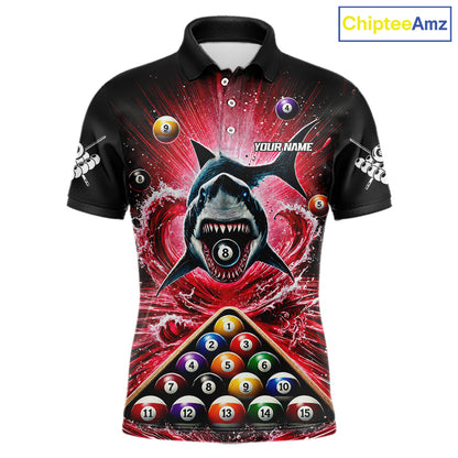 Personalized Red 8 Ball Pool And Shark Billiard Shirts For Men, Billiard League Team Jersey TDM7292
