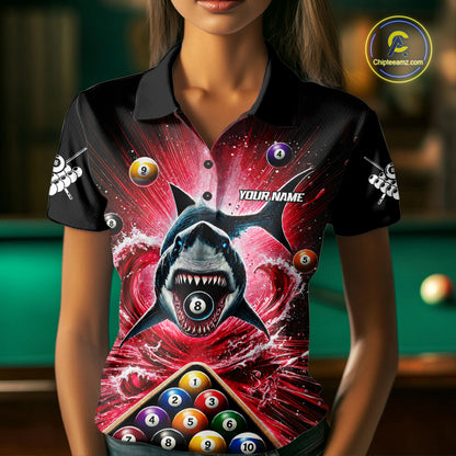 Personalized Red 8 Ball Pool And Shark Billiard Shirts For Women, Billiard League Team Jersey TDM7292