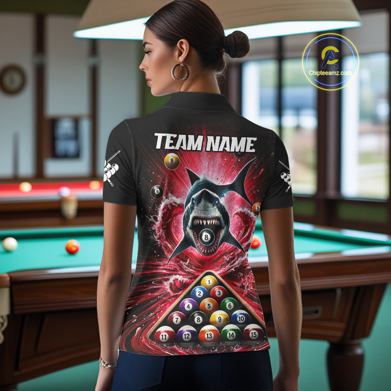 Personalized Red 8 Ball Pool And Shark Billiard Shirts For Women, Billiard League Team Jersey TDM7292