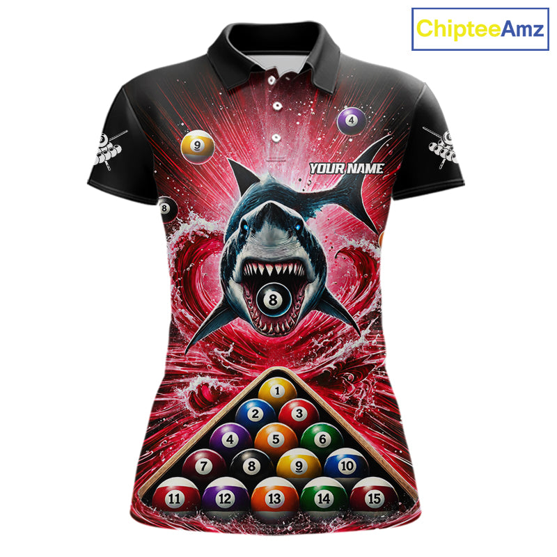 Personalized Red 8 Ball Pool And Shark Billiard Shirts For Women, Billiard League Team Jersey TDM7292