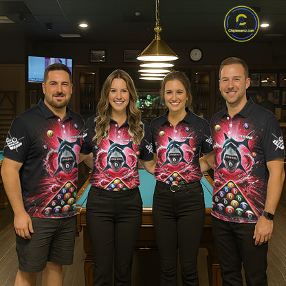 Personalized Red 8 Ball Pool And Shark Billiard Shirts For Women, Billiard League Team Jersey TDM7292