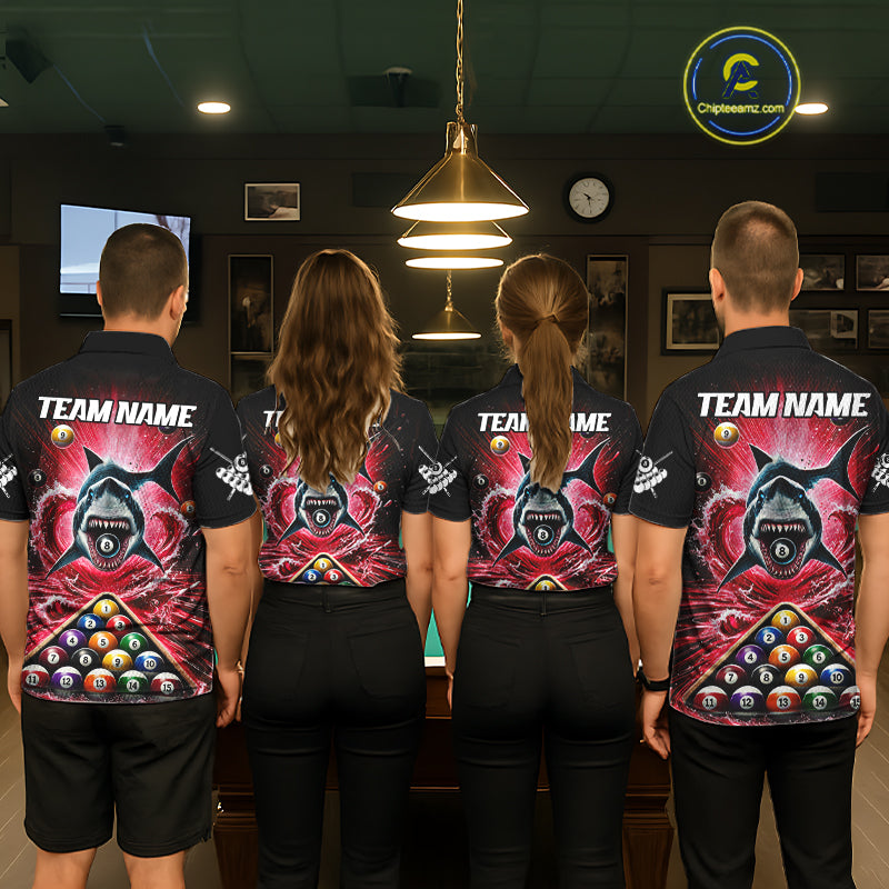 Personalized Red 8 Ball Pool And Shark Billiard Shirts For Women, Billiard League Team Jersey TDM7292