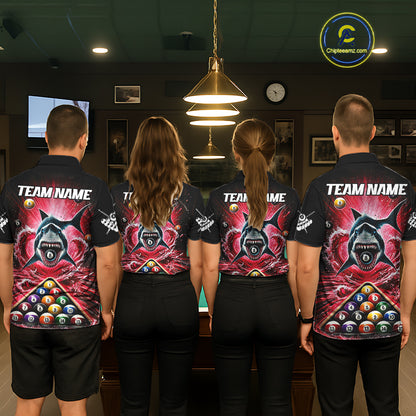 Personalized Red 8 Ball Pool And Shark Billiard Shirts For Women, Billiard League Team Jersey TDM7292