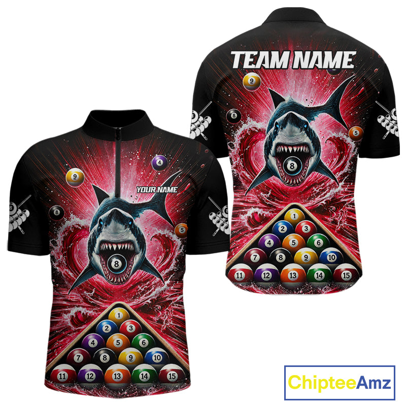 Personalized Red 8 Ball Pool And Shark Billiard Shirts For Men, Billiard League Team Jersey TDM7292
