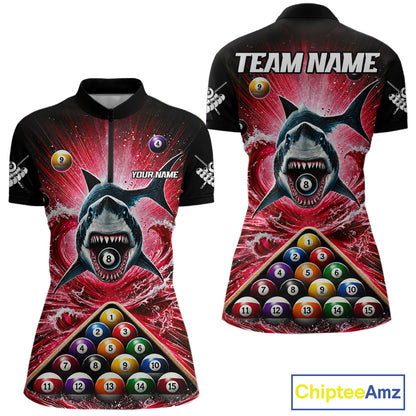 Personalized Red 8 Ball Pool And Shark Billiard Shirts For Women, Billiard League Team Jersey TDM7292