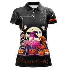 Load image into Gallery viewer, Funny Womens Golf Polo Shirts Black Halloween Pattern Custom Name Flamingo Golf Friend Outfits TDM2542