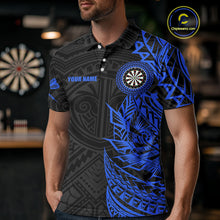 Load image into Gallery viewer, Personalized Black And Blue Tribal Darts Polo &amp; Quarter Zip Custom Dart Shirts For Men Dart Jersey TDM4826