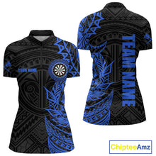 Load image into Gallery viewer, Personalized Black And Blue Tribal Darts Polo &amp; Quarter Zip Custom Dart Shirts For Women Dart Jersey TDM4826