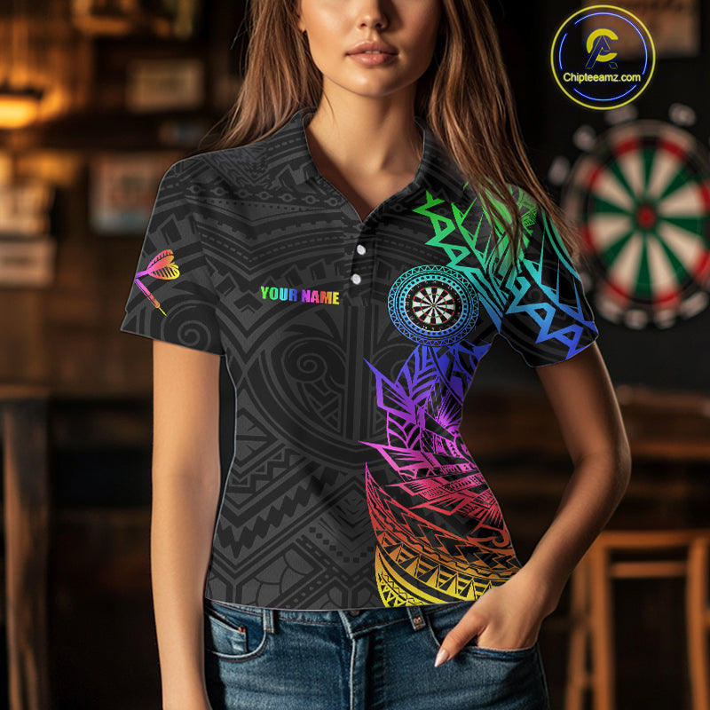 Personalized Rainbow Tribal Darts Polo & Quarter Zip Custom Darts Shirt For Women Darts Team Jersey TDM4827