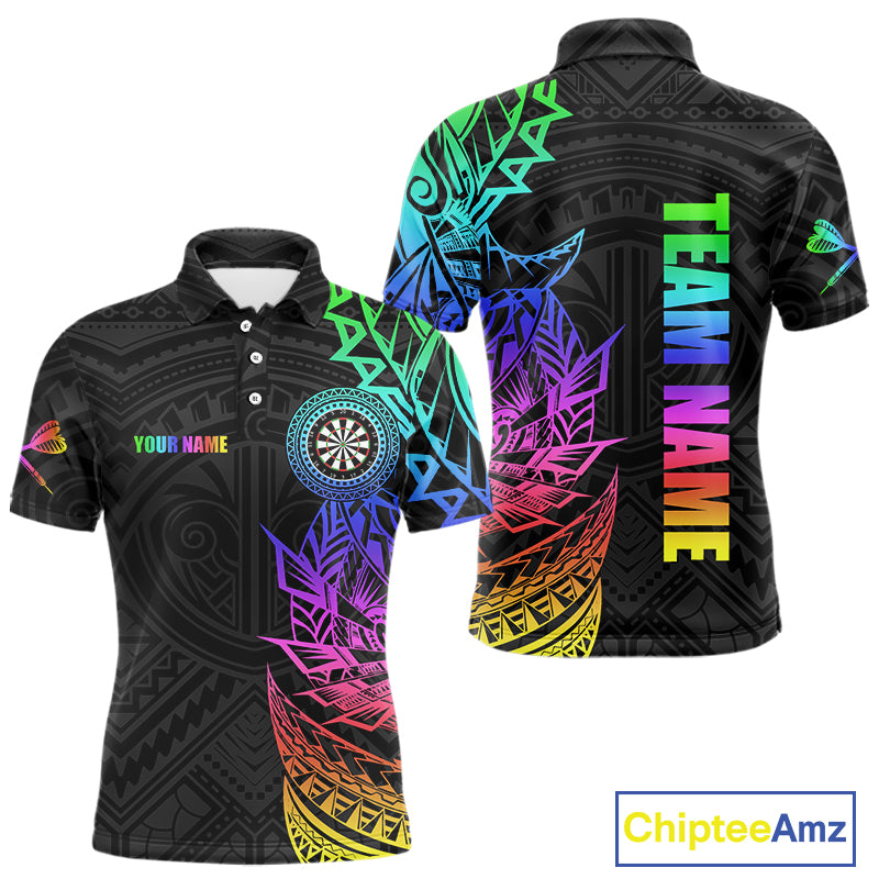Personalized Rainbow Tribal Darts Polo & Quarter Zip Custom Darts Shirt For Men Darts Team Jersey TDM4827