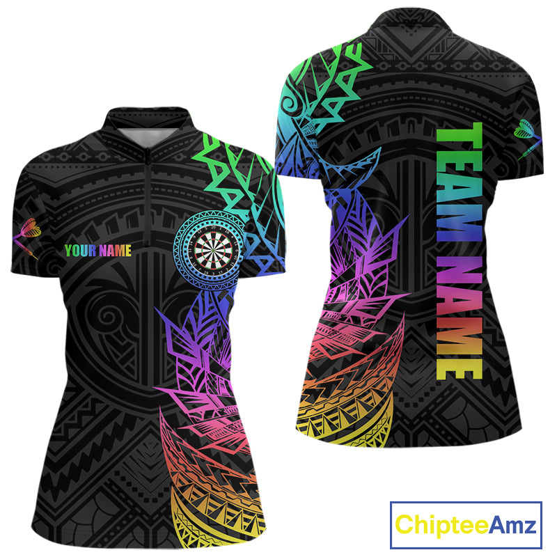 Personalized Rainbow Tribal Darts Polo & Quarter Zip Custom Darts Shirt For Women Darts Team Jersey TDM4827