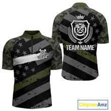 Load image into Gallery viewer, Green Military Camo US Flag Darts Jersey For Men Custom Grunge Darts Shirt Team Polo &amp; Quarter Zip TDM5033