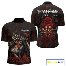 Load image into Gallery viewer, Personalized Skeleton Couple And Roses Gothic Darts Shirt For Men Custom Dart Jersey Outfit|Red TDM5038