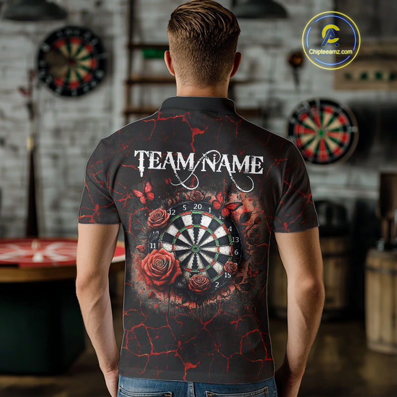 Personalized Skull And Roses Gothic Darts Shirt For Men Custom Red Dart Jersey Team Polo & 1/4 Zip TDM5041