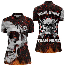 Load image into Gallery viewer, Personalized Red Glowing Fire Crack Skull Dart Shirts Custom Scary Dart Shirts For Women Dart Jersey TDM3267