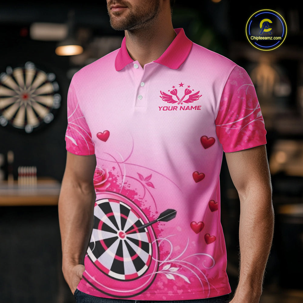 Personalized Pink Roses Darts Jersey For Men Custom Valentine Darts Shirts, Best Darts Gifts TDM5767