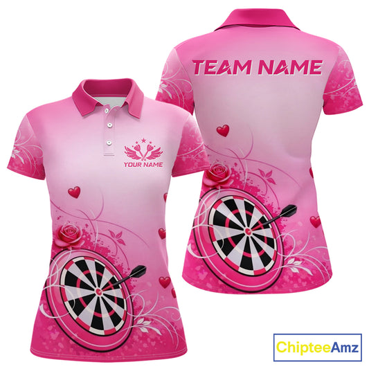 Personalized Pink Roses Darts Jersey For Women Custom Valentine Darts Shirts, Best Darts Gifts TDM5767