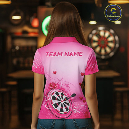 Personalized Pink Roses Darts Jersey For Women Custom Valentine Darts Shirts, Best Darts Gifts TDM5767