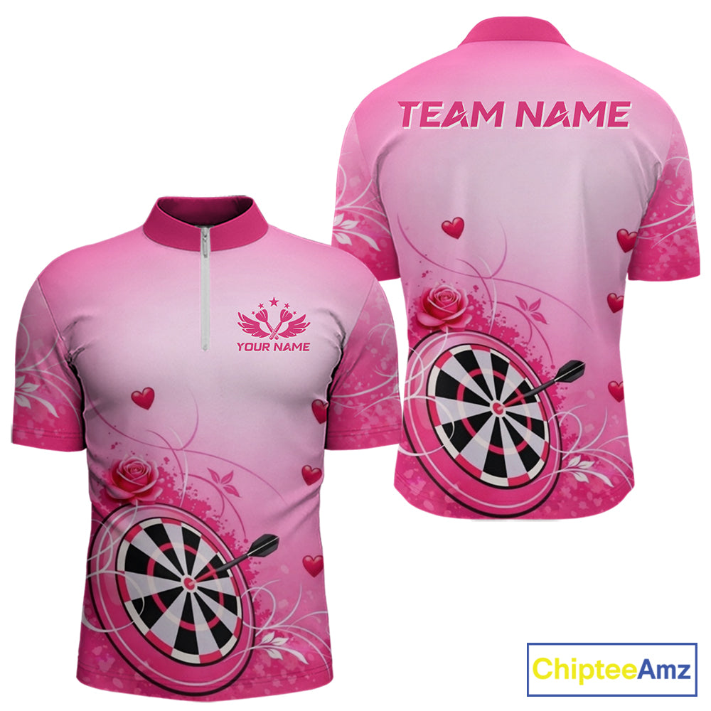 Personalized Pink Roses Darts Jersey For Men Custom Valentine Darts Shirts, Best Darts Gifts TDM5767