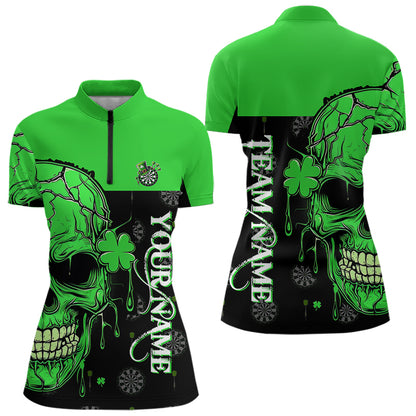 Personalized Green Shamrock Skull Dart Shirts For Women Custom Saint Patrick Day Dart Jerseys Outfit TDM3613