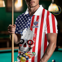 Load image into Gallery viewer, American Flag Grunge Skull Billiard Shirt For Men Custom Patriotic Pool Team Jersey Polo &amp; 1/4 Zip TDM6132