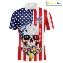 Load image into Gallery viewer, American Flag Grunge Skull Billiard Shirt For Men Custom Patriotic Pool Team Jersey Polo &amp; 1/4 Zip TDM6132