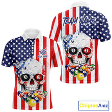 Load image into Gallery viewer, American Flag Grunge Skull Billiard Shirt For Men Custom Patriotic Pool Team Jersey Polo &amp; 1/4 Zip TDM6132