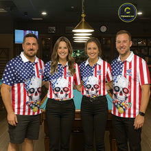 Load image into Gallery viewer, American Flag Grunge Skull Billiard Shirt For Men Custom Patriotic Pool Team Jersey Polo &amp; 1/4 Zip TDM6132