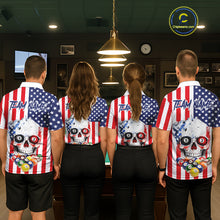 Load image into Gallery viewer, American Flag Grunge Skull Billiard Shirt For Men Custom Patriotic Pool Team Jersey Polo &amp; 1/4 Zip TDM6132