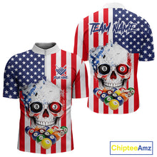 Load image into Gallery viewer, American Flag Grunge Skull Billiard Shirt For Men Custom Patriotic Pool Team Jersey Polo &amp; 1/4 Zip TDM6132