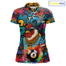 Load image into Gallery viewer, Funny Rooster Colorful Graffiti 8 Ball Billiard Shirt For Women Custom Pool Jersey Polo &amp; 1/4 Zip TDM6368