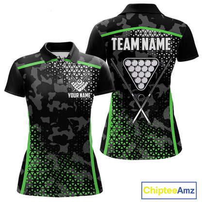 Black And Green 8 Ball Pool Billiard Shirt For Women Custom Camo Billiard Team Jersey Polo & 1/4 Zip TDM6568