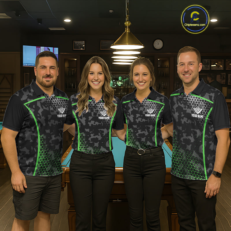 Black And Green 8 Ball Pool Billiard Shirt For Men Custom Camo Billiard Team Jersey Polo & 1/4 Zip TDM6568
