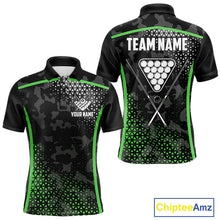 Load image into Gallery viewer, Black And Green 8 Ball Pool Billiard Shirt For Men Custom Camo Billiard Team Jersey Polo &amp; 1/4 Zip TDM6568