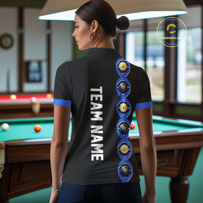DNA Billiard 8 Ball & 9 Ball Shirts For Women Custom Funny Pool Jerseys Team Polo & 1/4 Zip |Blue TDM4391