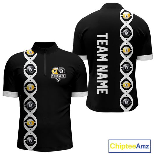 DNA Billiard 8 Ball & 9 Ball Shirts For Men Custom Funny Pool Jerseys Team Polo & 1/4 Zip |White TDM4392