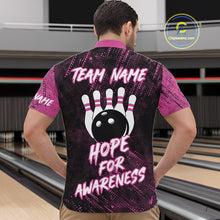 Load image into Gallery viewer, Strike For Change Pink Ribbon Custom Bowling Shirt For Men, Breast Cancer Awareness Bowling Jersey TDM4635