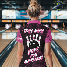 Load image into Gallery viewer, Strike For Change Pink Ribbon Custom Bowling Shirt For Women, Breast Cancer Awareness Bowling Jersey TDM4635