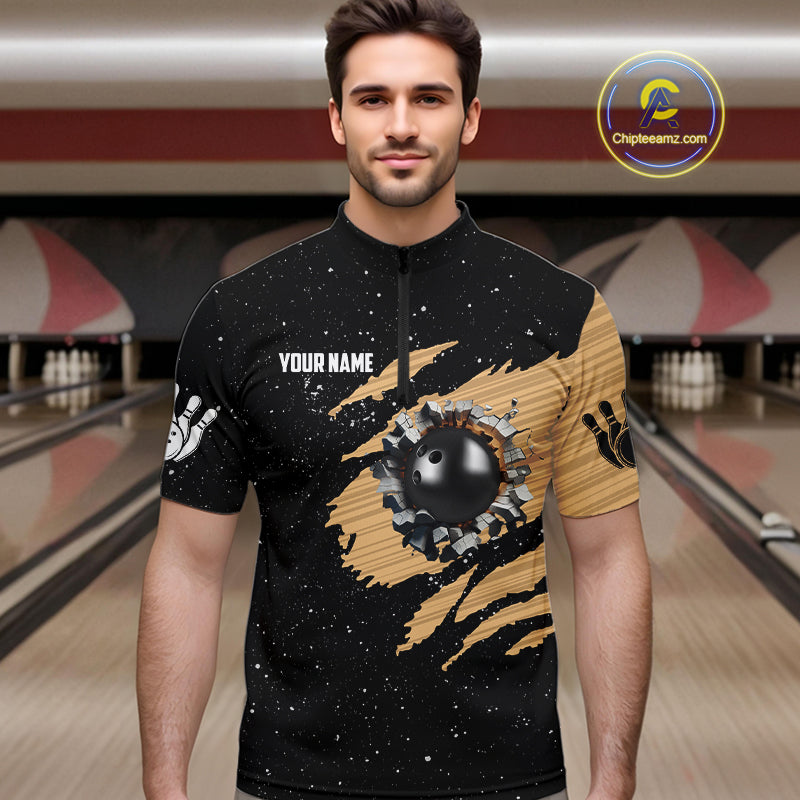 Custom Grunge American Flag Bowling Shirt For Men, Patriotic Bowling Team Jersey Polo & 1/4 Zip TDM4631