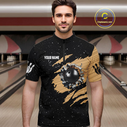 Custom Grunge American Flag Bowling Shirt For Men, Patriotic Bowling Team Jersey Polo & 1/4 Zip TDM4631