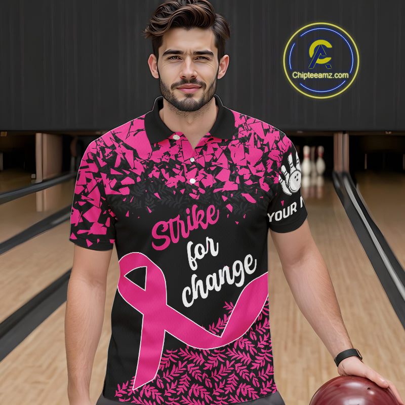 Strike For Change Hope For Awareness Custom Bowling Shirt For Men, Breast Cancer Bowling Jerseys TDM4634