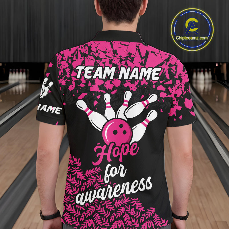 Strike For Change Hope For Awareness Custom Bowling Shirt For Men, Breast Cancer Bowling Jerseys TDM4634