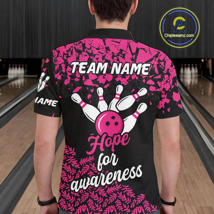 Strike For Change Hope For Awareness Custom Bowling Shirt For Men, Breast Cancer Bowling Jerseys TDM4634