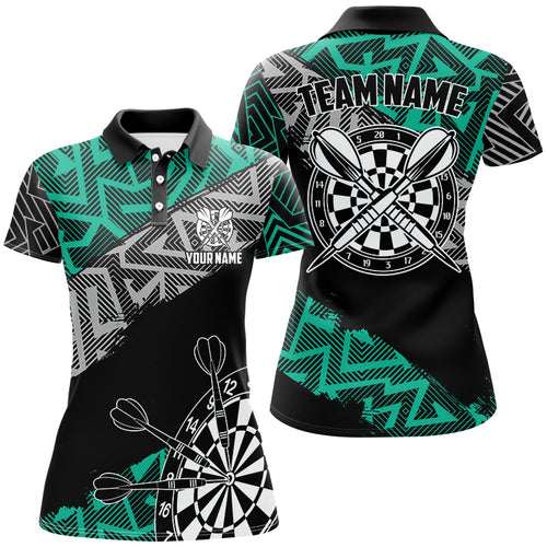 Custom Darts Shirts For Women Personalized Zig-Zag Pattern Dart Jerseys, Cool Dart Shirts |Turquoise TDM2792