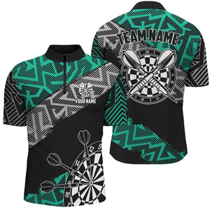 Custom Darts Shirts For Men Personalized Zig-Zag Pattern Dart Jerseys, Cool Dart Shirts |Turquoise TDM2792