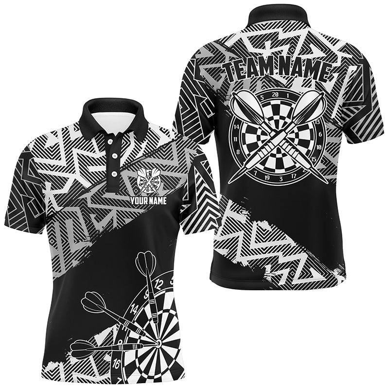 Custom Dart Shirts For Men Personalized Black White Zig-Zag Pattern Dart Jerseys, Cool Dart Shirts TDM2793