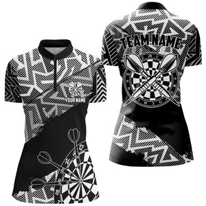 Custom Dart Shirts For Women Personalized Black White Zig-Zag Pattern Dart Jerseys, Cool Dart Shirts TDM2793