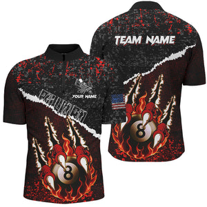 Funny Monster Hand Custom Fire Flame 8 Ball Billiard Shirts For Men, Grunge Billiard Jerseys |Red TDM2794