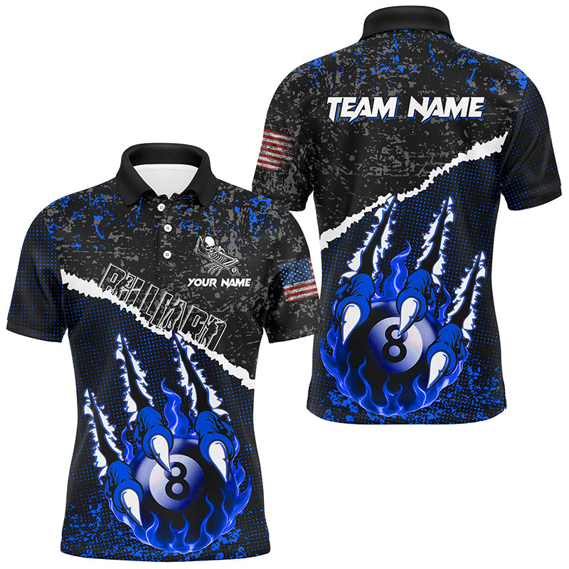 Funny Monster Hand Custom Fire Flame 8 Ball Billiard Shirts For Men, Grunge Billiard Jerseys |Blue TDM2795